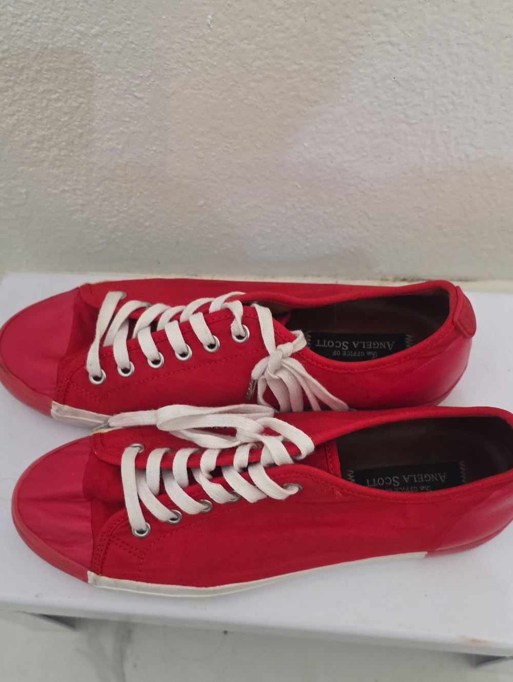 Angela Scott Red Canvas Lace-Up Sneakers
